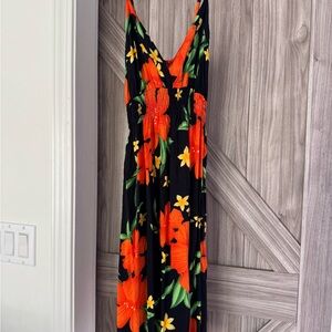 Hawaiian Aloha Dress Spaghetti straps Hibiscus Floral Tropical Vacation